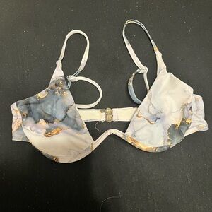 SHEIN Marble Print Bathing Suit top in Blue and Gold